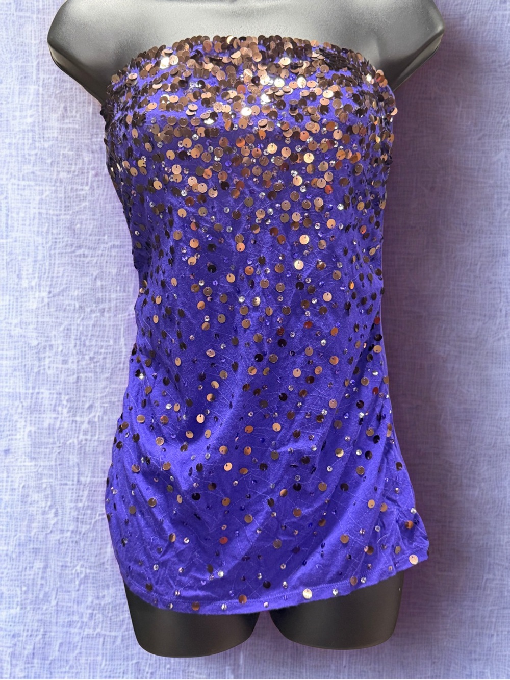 Express Strapless Sequin Camisole - Violet with Gold Sequins